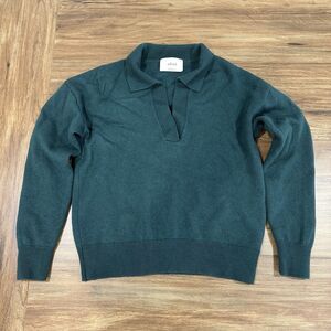 Aritzia Wilfred Forest Green 100% Merino Wool Waist VNeck Sweater Women Sz Small